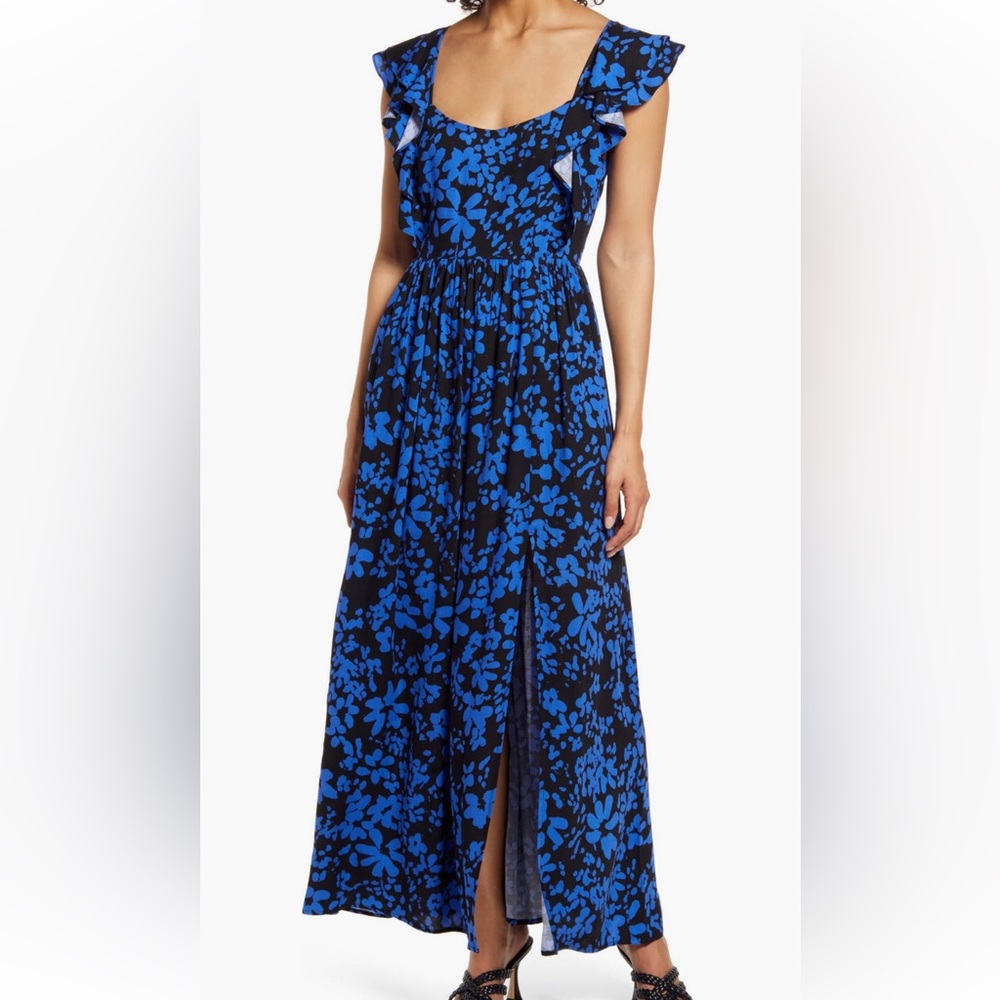 French connection Floral Blue drape  Maxi Dress size 12